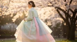 속치마와 속저고리가 겹쳐진 한복 레이어 구조를 보여주는 이미지