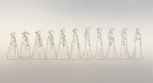 한국의 미인상 변천사를 상징하는 전통과 현대 실루엣 이미지