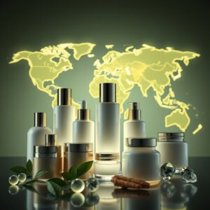 한국 뷰티 산업과 글로벌 산업을 설명하기 위한 화장품 이미지