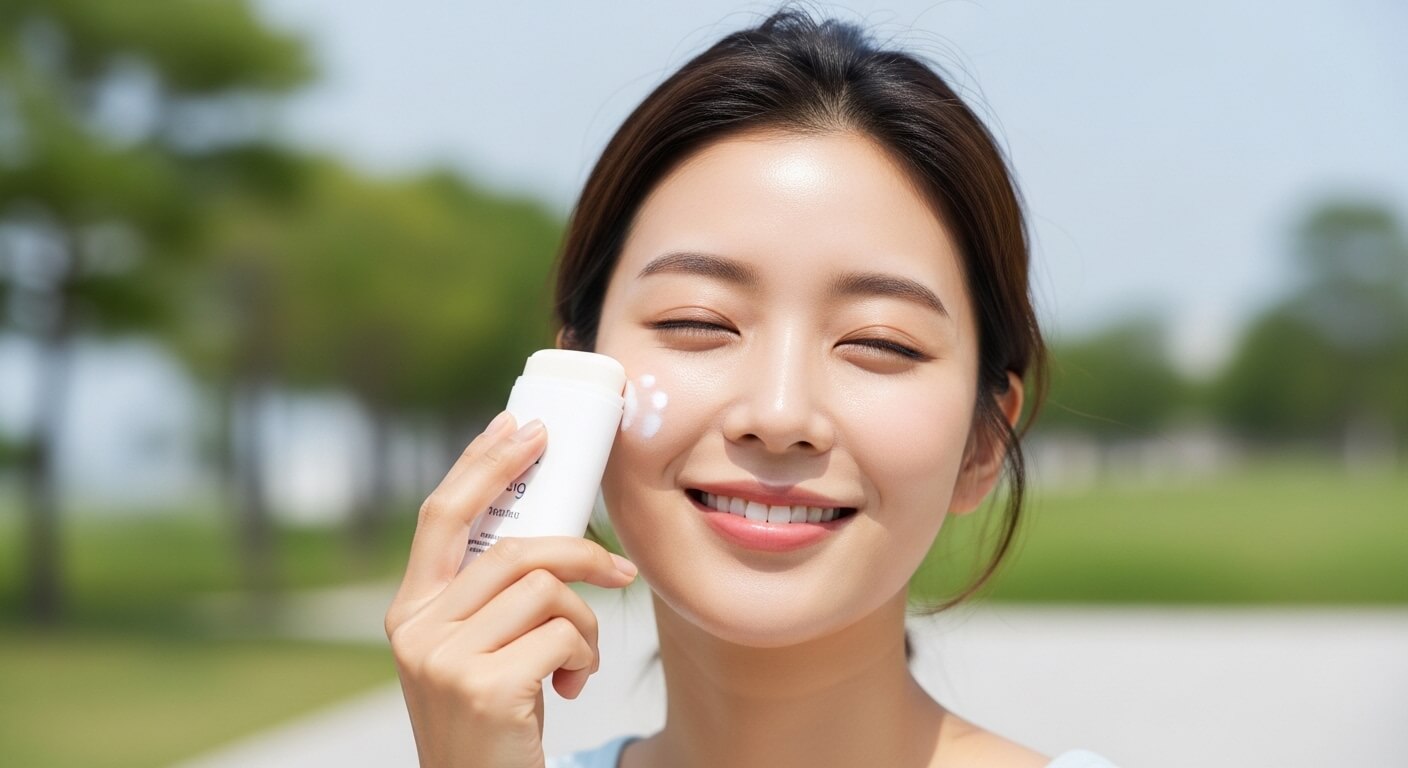 선크림 덧바르기를 야외에서 스틱 선크림으로 실천하는 한국 여성