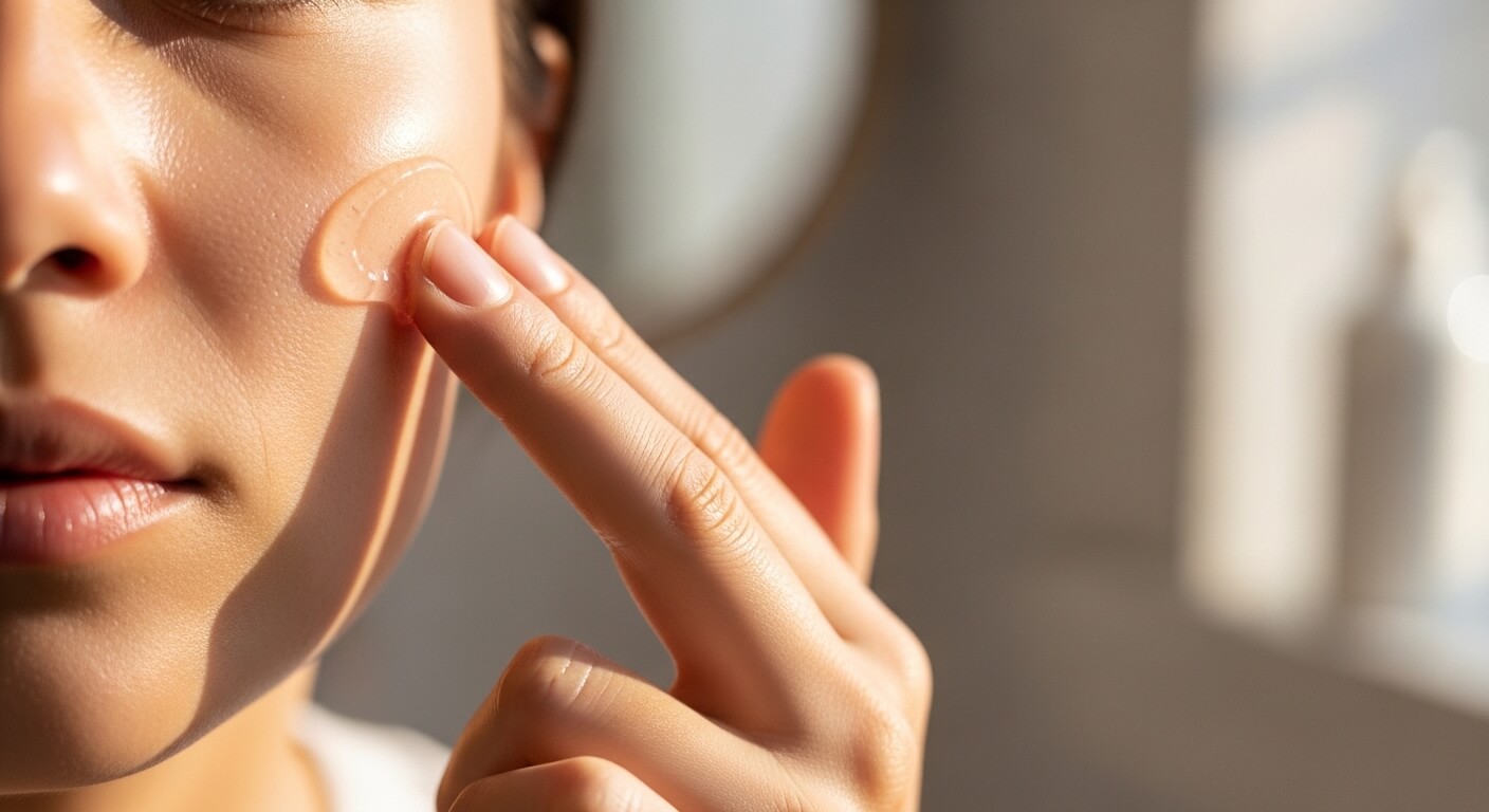 민감성 피부를 위한 필링젤 사용 루틴. 부드럽게 롤링하는 각질 관리 장면