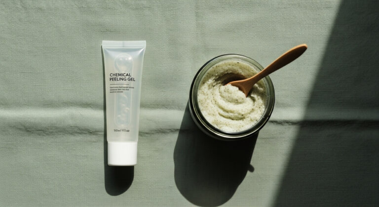 필링과 스크럽 차이 비교 가이드 화학적 필링젤과 물리적 스크럽 제품 나란히 배치